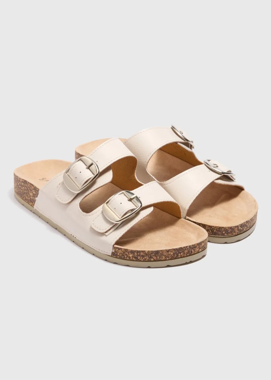 Stone Double Buckle Footbed Sandals