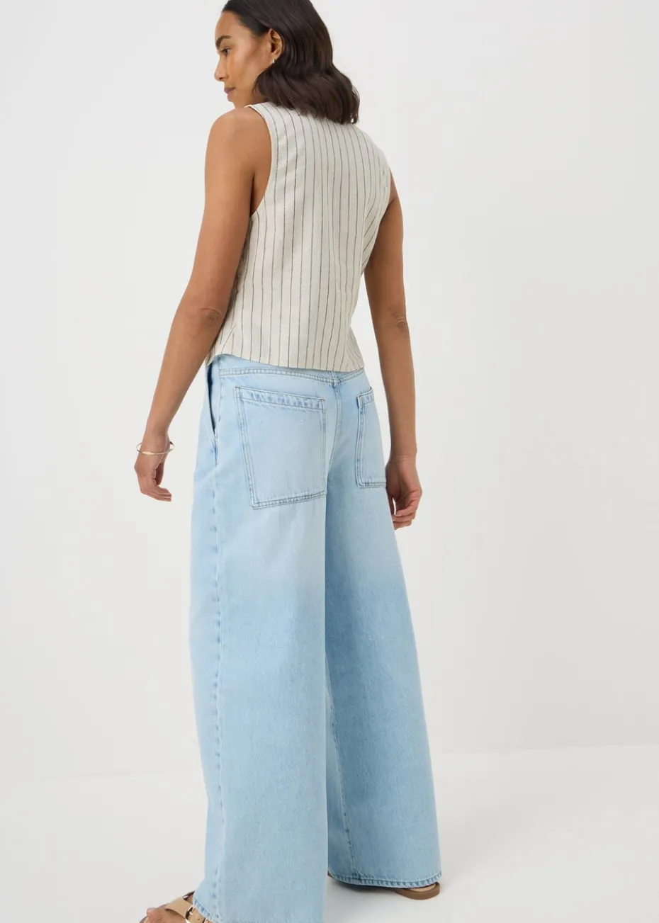 Stone Linen Blend Stripe Waistcoat