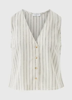 Stone Linen Blend Stripe Waistcoat