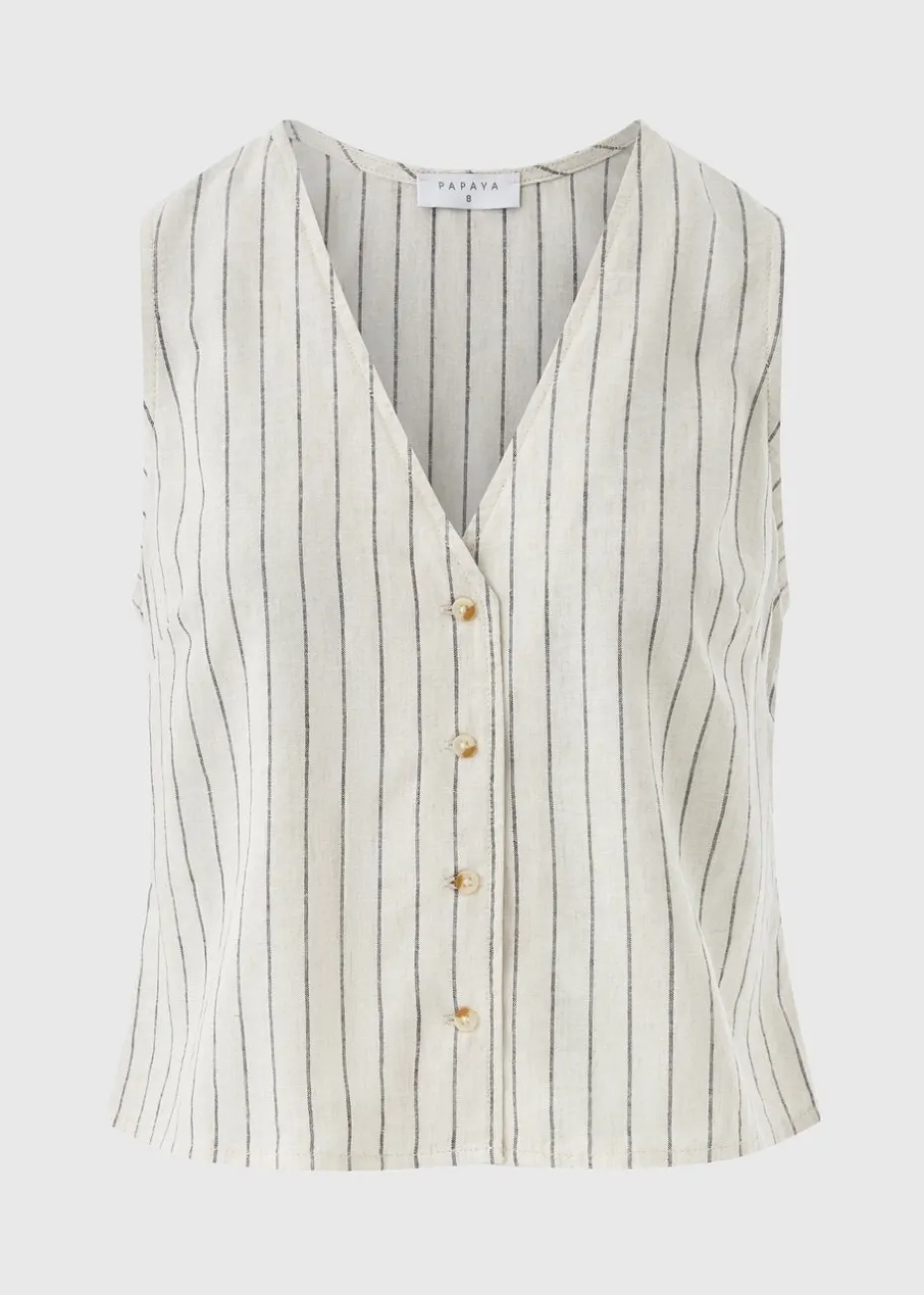 Stone Linen Blend Stripe Waistcoat