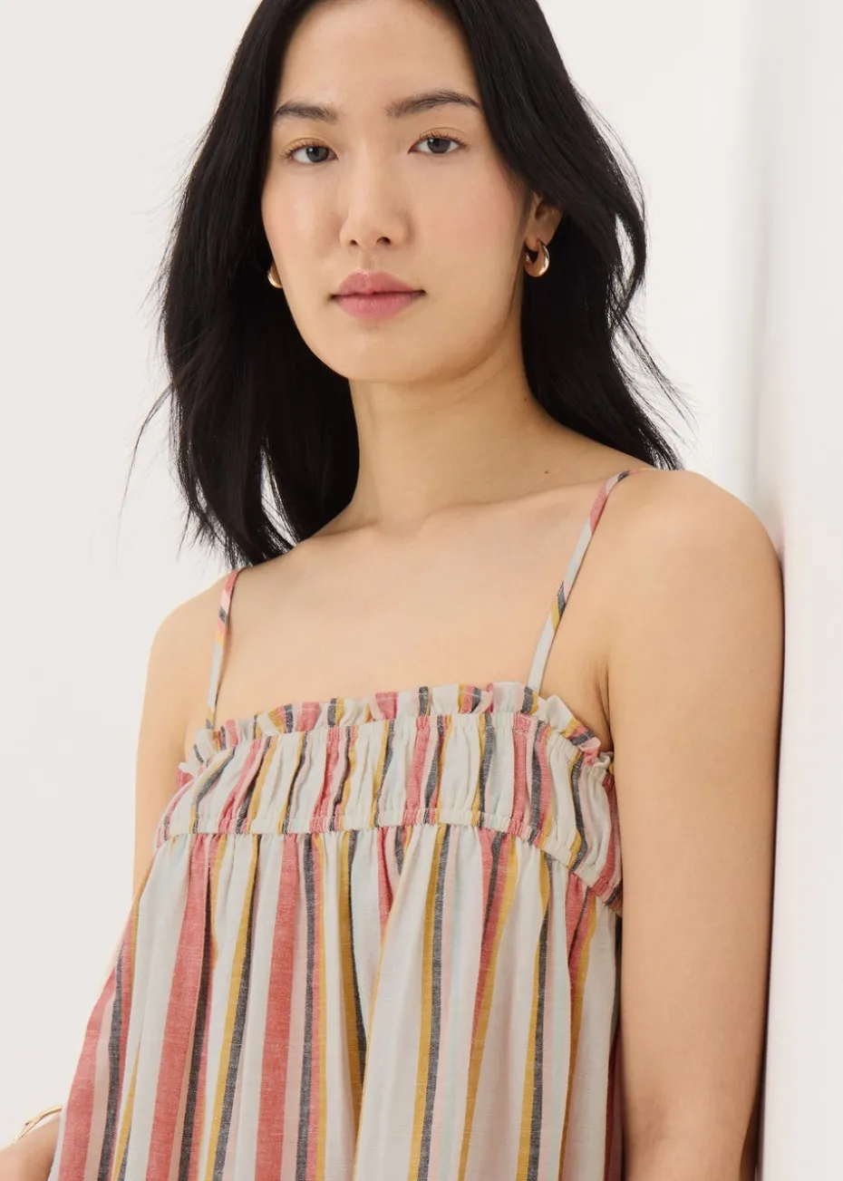 Stone Linen Blend Stripe Trapeze Cami Maxi Dress