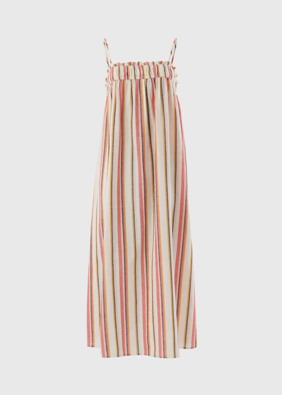 Stone Linen Blend Stripe Trapeze Cami Maxi Dress