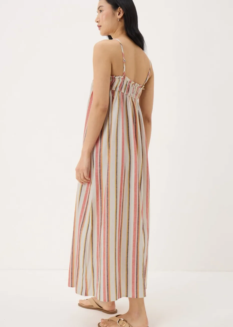 Stone Linen Blend Stripe Trapeze Cami Maxi Dress