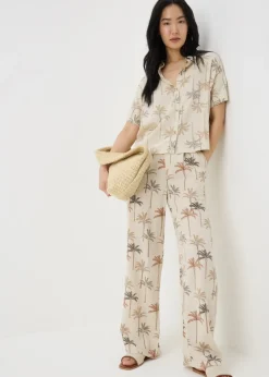 Stone Palm Linen Blend Wide Leg Trousers