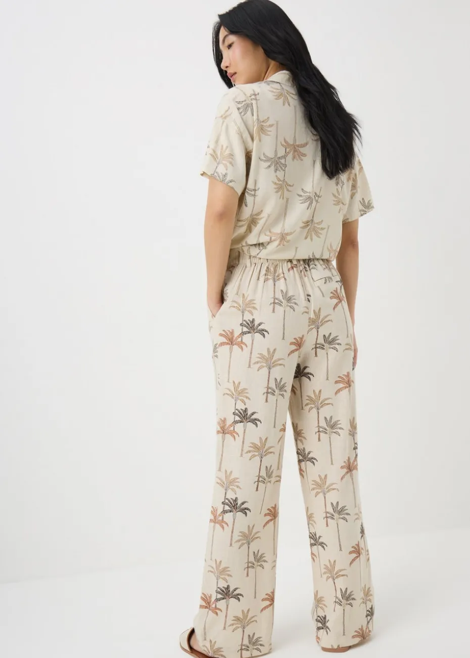 Stone Palm Linen Blend Wide Leg Trousers