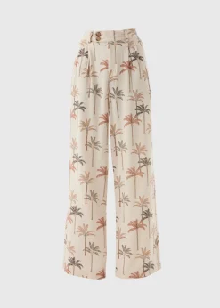 Stone Palm Linen Blend Wide Leg Trousers