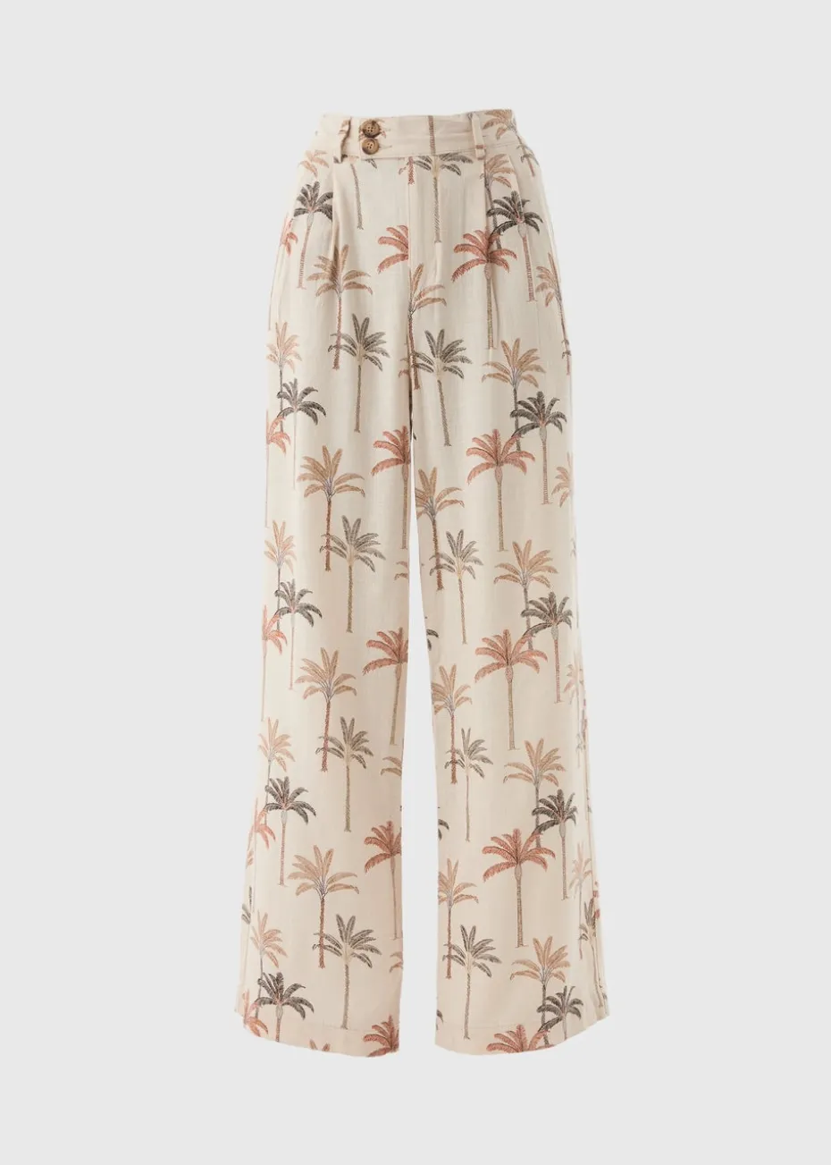 Stone Palm Linen Blend Wide Leg Trousers