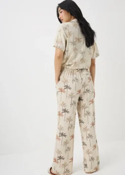 Stone Palm Linen Blend Wide Leg Trousers