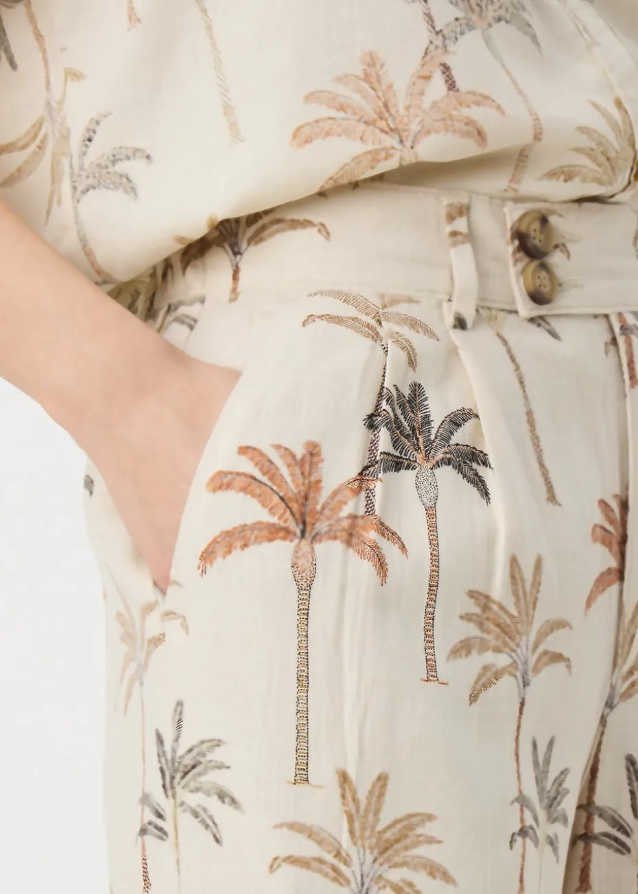 Stone Palm Linen Blend Wide Leg Trousers