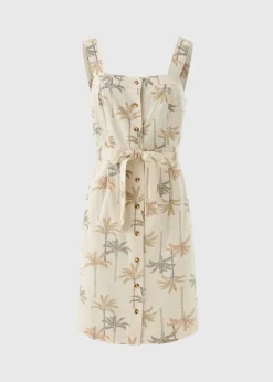 Stone Palm Print Linen Blend Dress