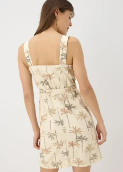 Stone Palm Print Linen Blend Dress