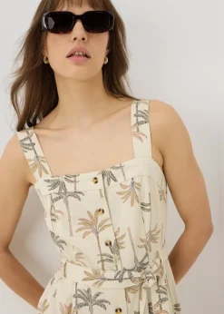 Stone Palm Print Linen Blend Dress