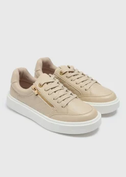 Stone Quilted Zip Trainers