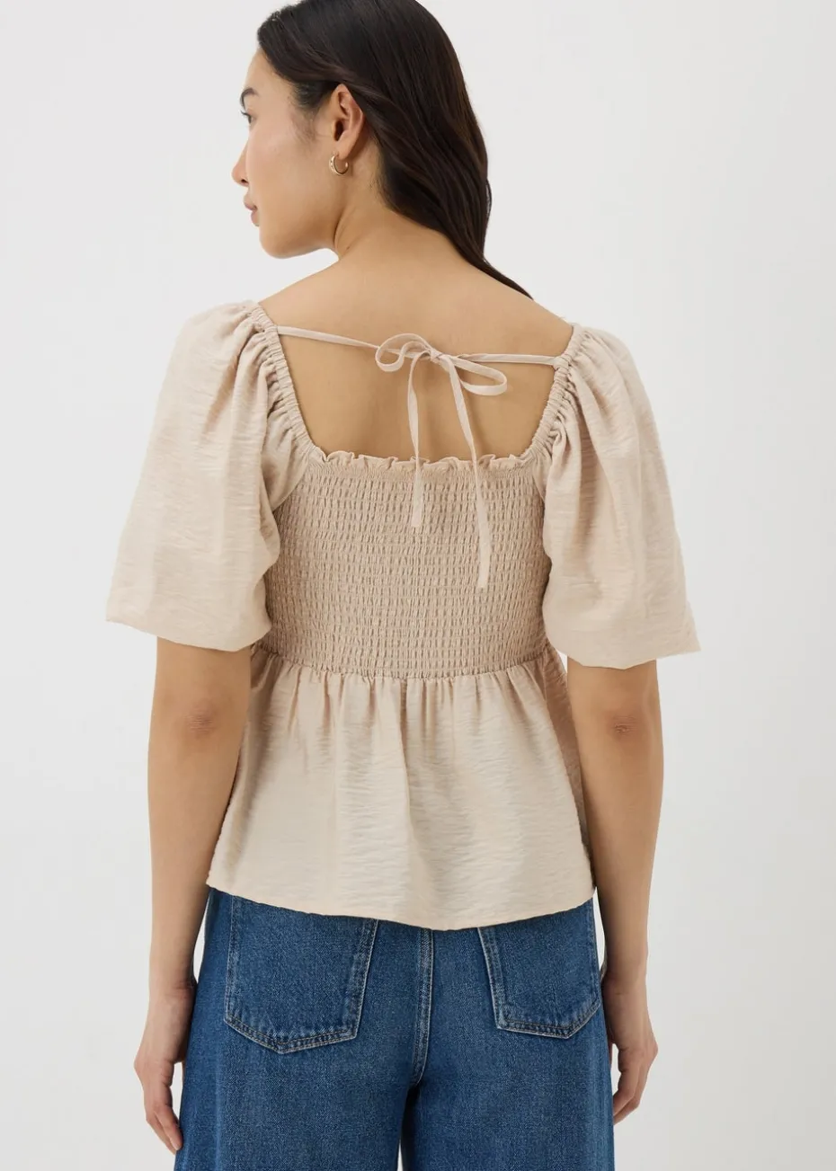 Stone Shirred Tie Back Blouse
