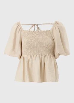 Stone Shirred Tie Back Blouse