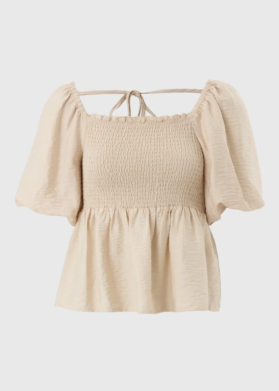 Stone Shirred Tie Back Blouse