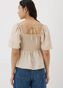 Stone Shirred Tie Back Blouse
