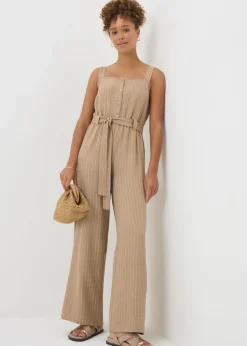Stone Stripe Button Front Jumpsuit