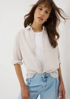 Stone Stripe Seersucker Cotton Shirt