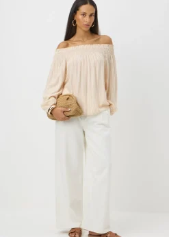 Stone Stripe Shirred Bardot Top