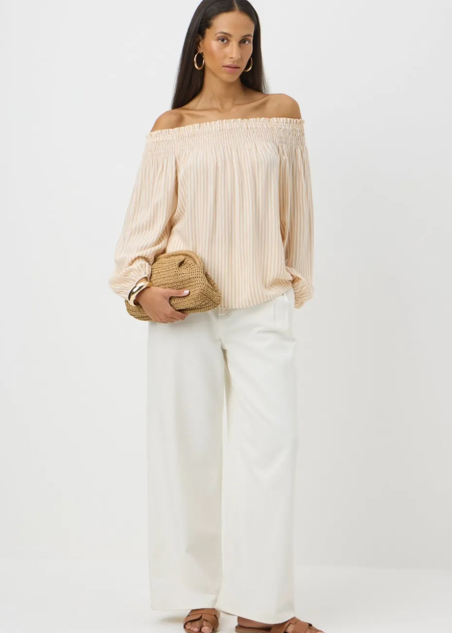 Stone Stripe Shirred Bardot Top