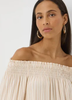 Stone Stripe Shirred Bardot Top