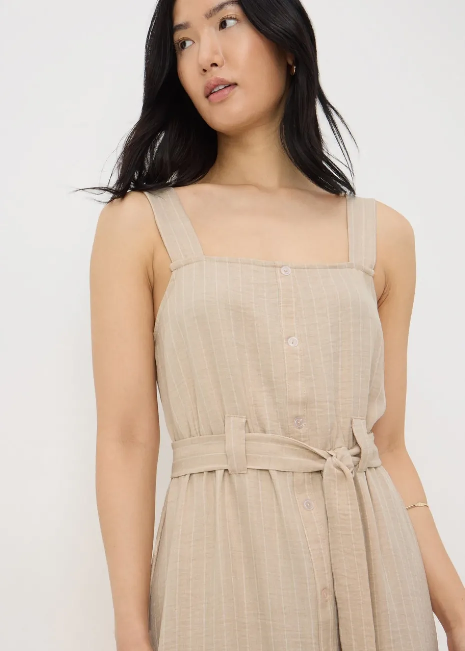 Stone Stripe Square Neck Belted Midi Dress