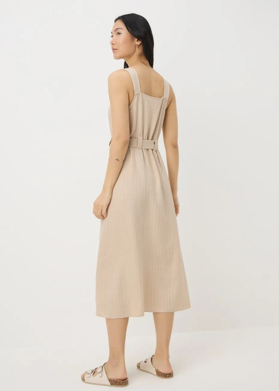 Stone Stripe Square Neck Belted Midi Dress