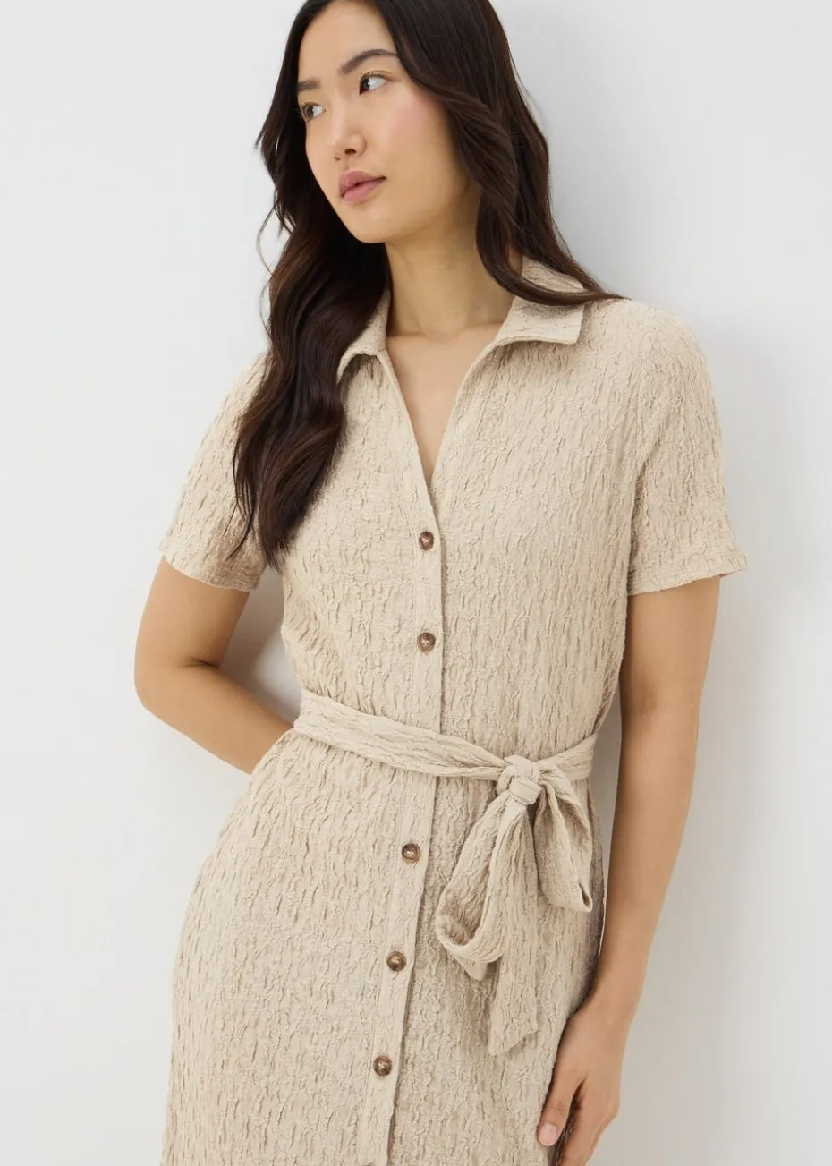 Stone Textured Shirt Midi Dress