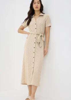 Stone Textured Shirt Midi Dress