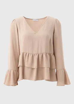 Stone V-Neck Ruffle Blouse