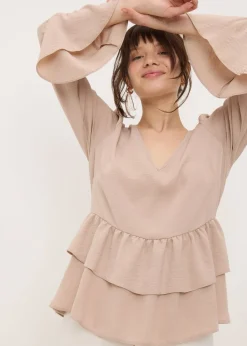 Stone V-Neck Ruffle Blouse