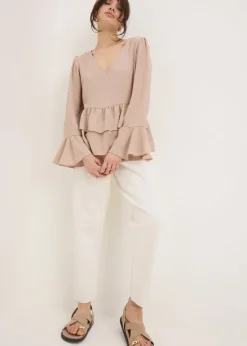 Stone V-Neck Ruffle Blouse