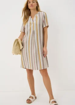 Stripe Linen Blend Shift Mini Dress