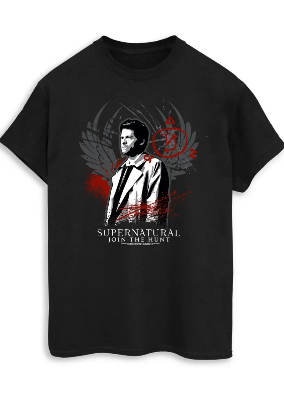Supernatural Black Join The Hunt Wings Printed Boyfriend Fit T-Shirt