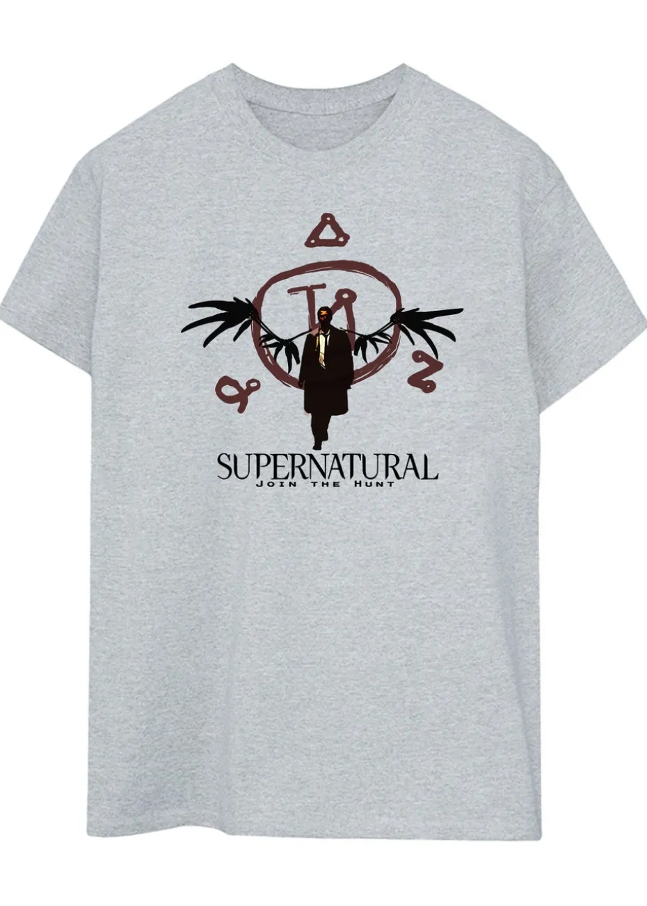 Supernatural Light Grey Logo Heather Printed Boyfriend Fit T-Shirt