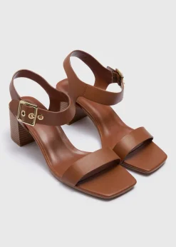 Tan Buckle Strap Block Heel