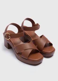 Tan Clog Heeled Sandals
