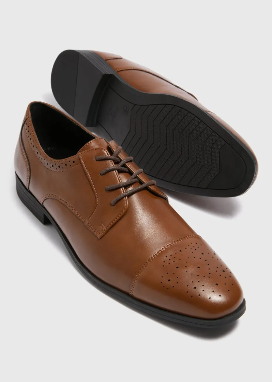 Tan Faux Leather Brogue Shoes