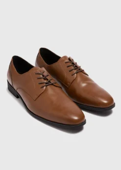 Tan Faux Leather Derby Shoes