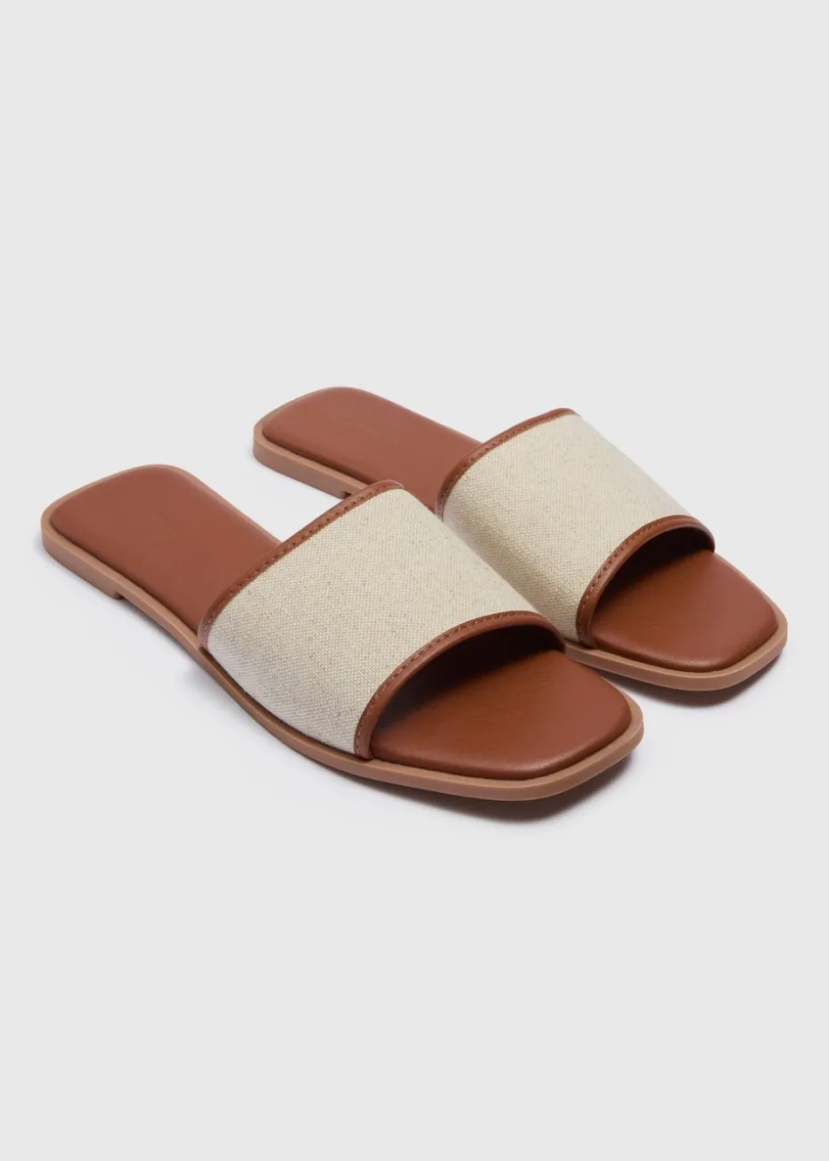 Tan Linen Look Mule Sliders