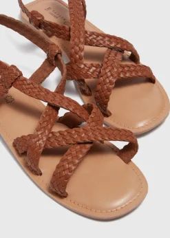 Tan Plaited Gladiator Leather Sandals