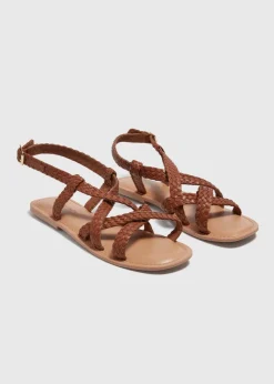 Tan Plaited Gladiator Leather Sandals