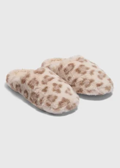 Taupe Leopard Print Mule Slippers