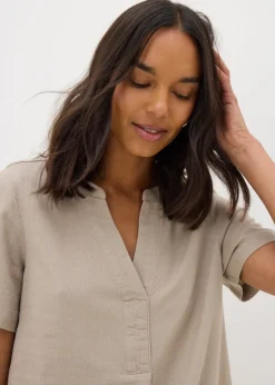 Taupe Linen Blend Shift Dress
