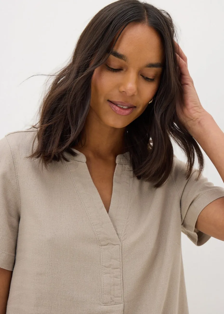 Taupe Linen Blend Shift Dress
