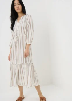 Taupe Stripe Raglan Midi Shirt Dress