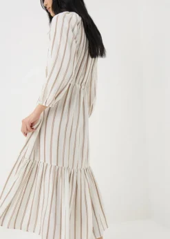 Taupe Stripe Raglan Midi Shirt Dress