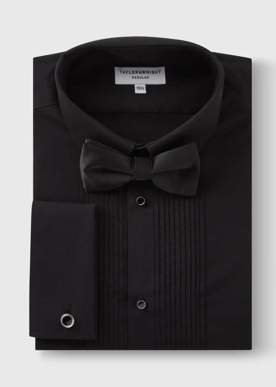 Taylor & Wright Black Regular Fit Tuxedo Shirt & Bow Tie Set