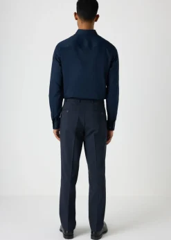 Taylor & Wright Navy Textured Slim Fit Flexi Waist Trousers